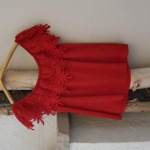 Red off the shoulder ruffled top